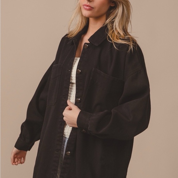 BiBi Button Up Washed Jacket with Pockets - Picture 3 of 5